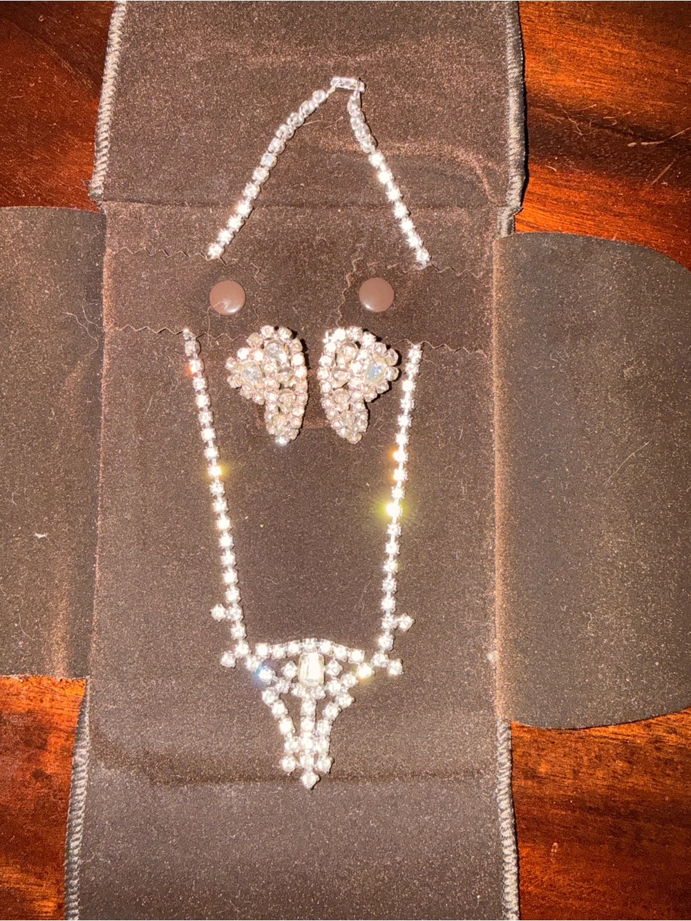 Vintage Kramer Rhinestone Necklace and Earring Set - Silver Toned